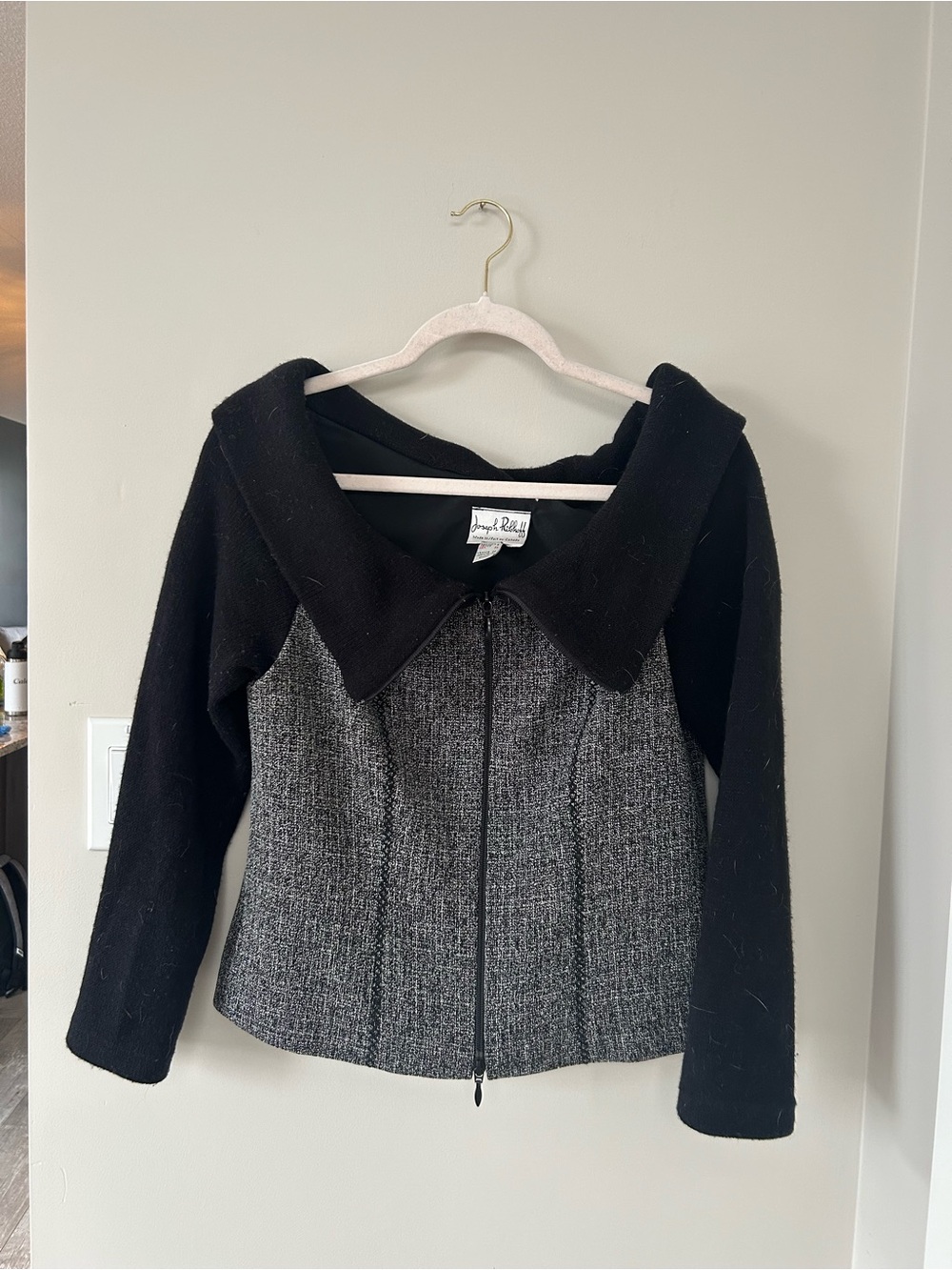 Vintage Joseph Ribkoff Two-Tone Black and Gray Zip Front Jacket